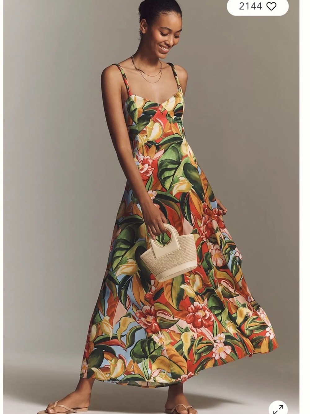 Anthropologie Tropical Floral Maxi Dress - Green, Orange, Yellow